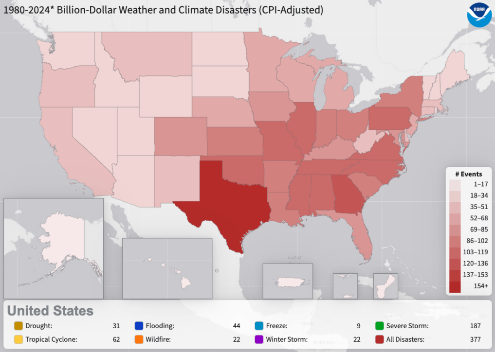 Billion Dollar Weather Events TX Map